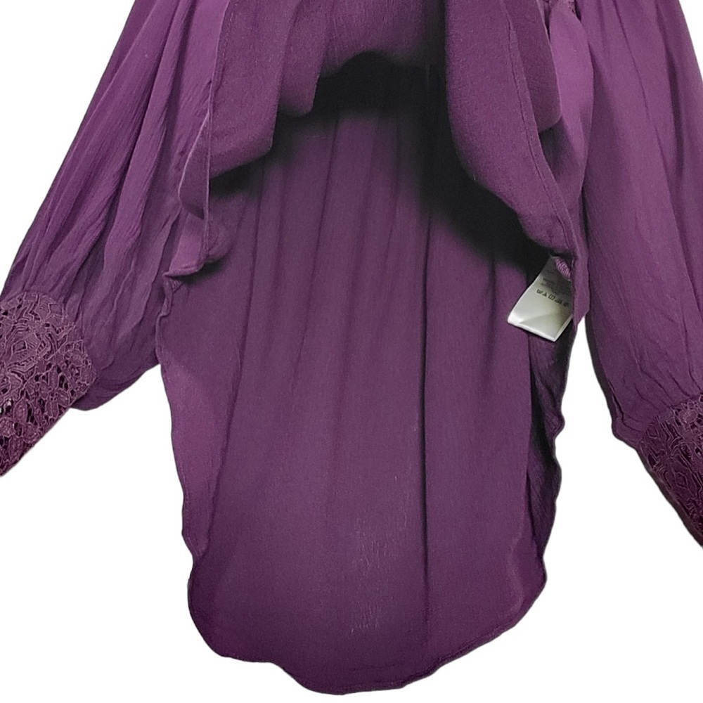 Free People Flutter By Peasant Lace Trim Square Neckline Blouse in Plum - Picture 7 of 13